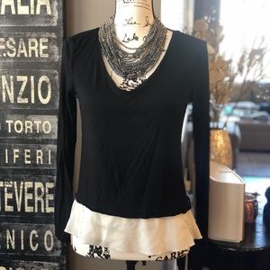 Black Long Sleeved Shirt with White Silk Trim
